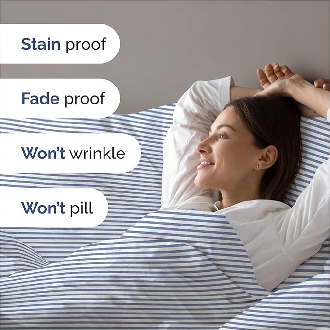 Duvet Cover Full Size - Extra Soft Full Size Duvet Cover - Lightweight & Breathable - Easy Care & Fade Free with Zipper Closures & Ties - 80" x 90" Inches - (Blue Stripes 2) Comforter Not Included