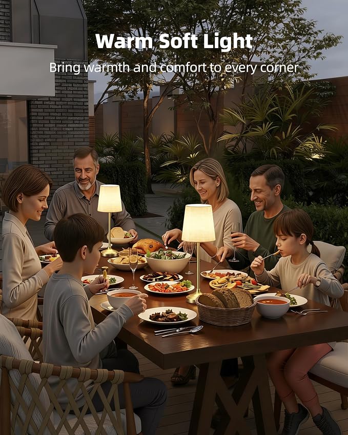 Battery Operated Lamp, 8000mAh, Ambient Light, Touch Control, Dimmable, Portable, 2700K, LED, Wireless, Rechargeable, Battery Operated, Desk Lamp, Kitchen Lamp, Fabric Shade, for Dining Room, Bedroom