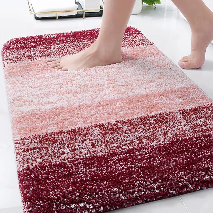 Arotive Microfiber Bathroom Rugs, Shaggy Soft and Absorbent Bath Rug, Non-Slip, Thick Plush Machine Washable Dry Bath Mats for Bathroom, Tub and Shower, 34x21, Burgundy, Rectangular