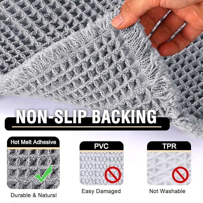 H.VERSAILTEX Waffle Bath Mat Super Absorbent Bathroom Mats Non Slip Bath Rugs for Bathroom Floor Machine Washable Ultra Soft Bathroom Rugs for Beside Tub, (32 x 20 Plus 24 x 60 - Inches, Dove)