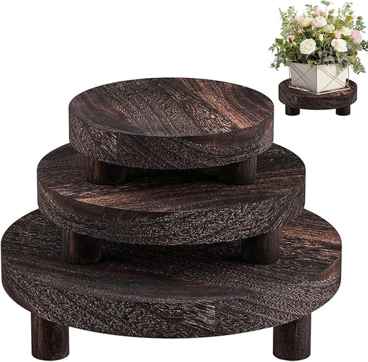 3 PCS Wooden Flower Plant Stand Indoor For Home Living Room Decor, Wood Plant Display Tray For Outdoor Planter Gardening Essentials, Wooden Food or Drinks Holders Tray Indoor.