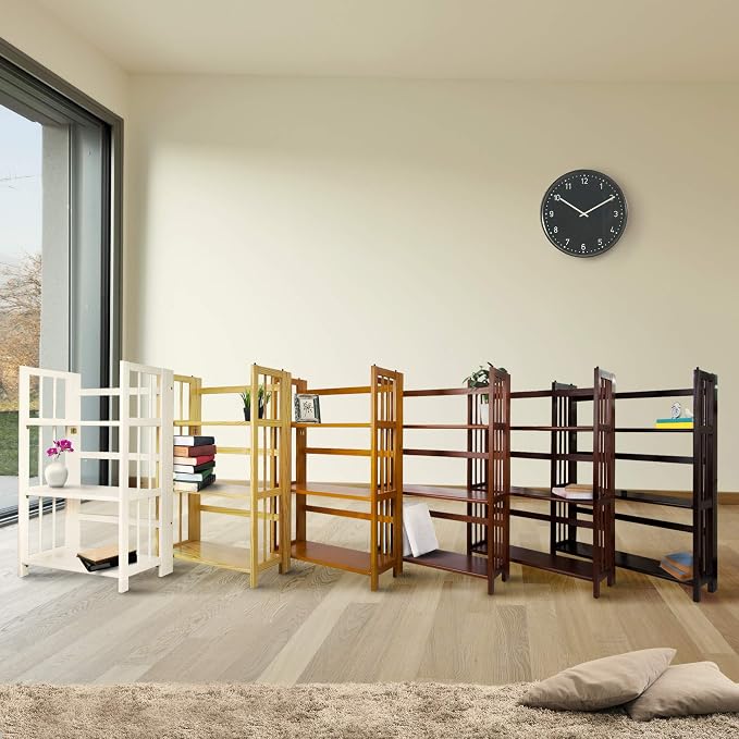 Casual Home 3-Shelf Folding Stackable Bookcase (27.5" Wide)-Walnut