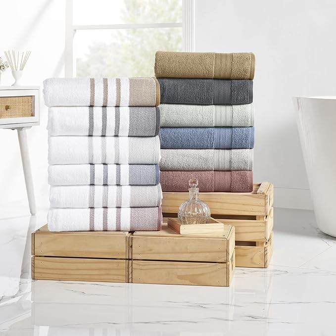 Modern Threads 6-Piece Towel Set – 100% Cotton, Quick Dry, Ultra Absorbent – Includes 2 Bath, 2 Hand, 2 Washcloths (White/Reinhart Amber)