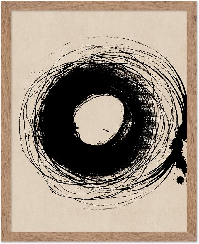 Poster Master Handmade Circle Drawing Poster - Ink Brush Print - Drawing & Sketch Art - Abstract & Modern Art - Great Bedroom or Living Room Wall Decor - 8x10 Beige Framed