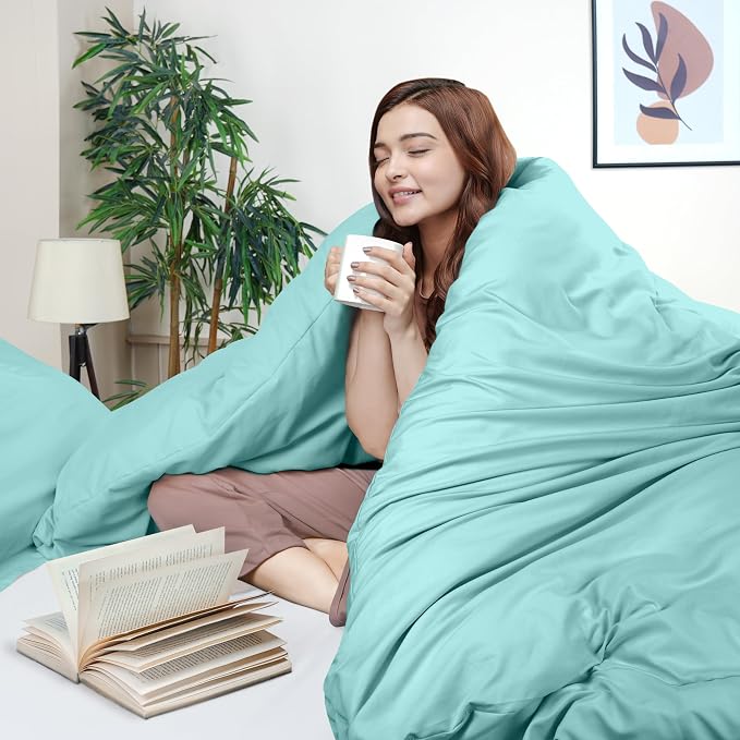 Utopia Bedding Duvet Cover King Size - 3 Piece with Zipper Closure - 1 Comforter Cover 104X90 Inches & 2 Pillow Shams 20X36 Inches (Spa Blue) Comforter Not Included