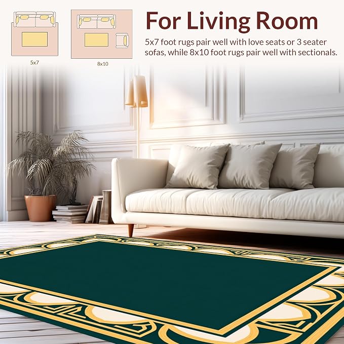 Flatwoven Area Rug 8x10 ft, Art Deco Inspired Interlocking Arch Design with Elegant Stylized Details, Non Slip, Stain Resistant, Washable High Traffic Area Rugs for Living Room, Bedroom Decor