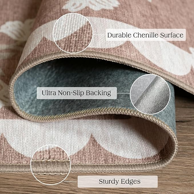 Floral Outdoor Rug - 28" x 43" Spring Front Door Mat Indoor Outside Entrance Non-Slip Washable Outdoor Mat Tan Boho Neutral Farmhouse Throw Rugs for Entryway Kitchen Bedroom Front Porch Decor