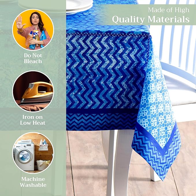 Maison d' Hermine Table Cloth Rectangle Table 100% Cotton 70 x 120 Inches Tablecloth Reusable Decorative for Dining Room Farmhouse Home Valentines Day Decorations Spring Summer - Indigo Love