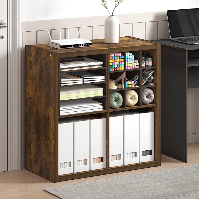 Furinno Cubicle Book Shelf, 4-Cube Bookshelf, Extra Thick Frame Reversible Bookcase with Open Back, 14.6" x 30" x 30", for Living Room, Bedroom, Home Office, Amber Pine