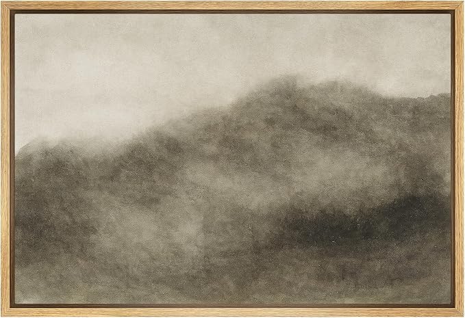 SIGNWIN Framed Canvas Print Wall Art Soft Hazy Hills Minimalist Abstract Landscape in Taupe Tones Illustrations Minimalism Decorative Boho Retro for Living Room, Bedroom, Office - 24"x36" Natural