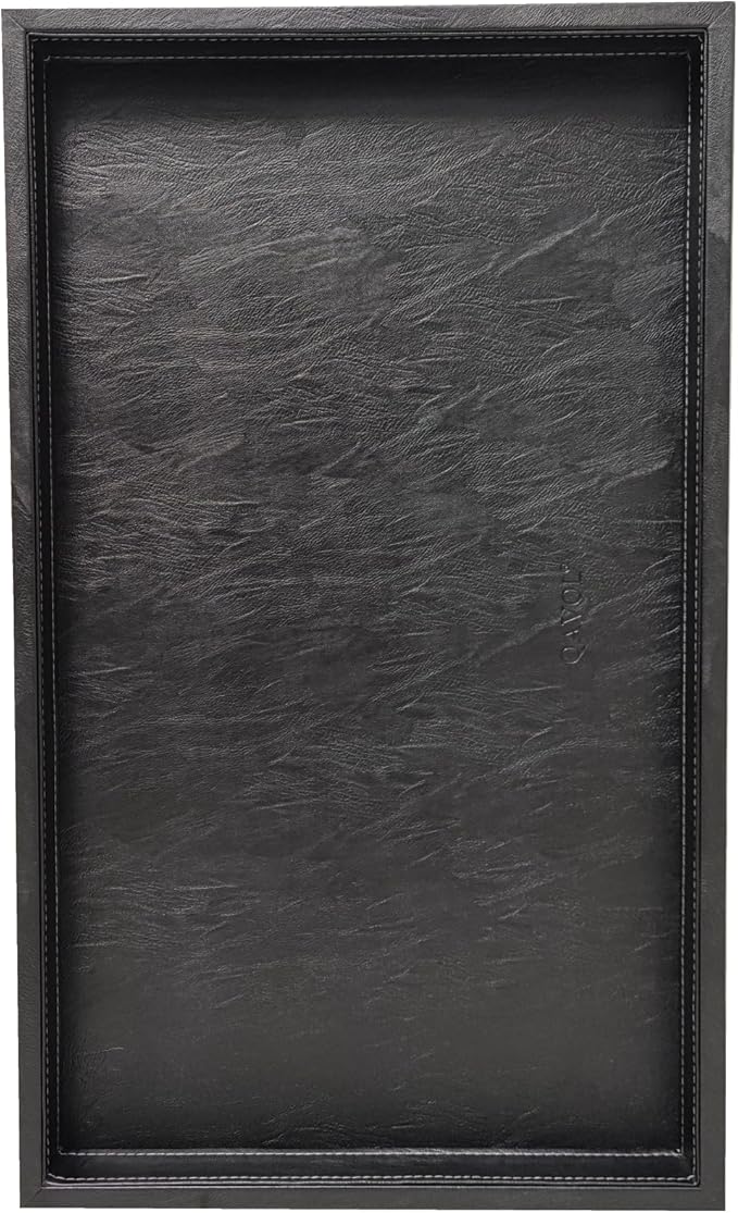 25 x 15 inches High-End Light Luxury Leather Rectangle Oversized Service Tray for Ottoman Tray, Coffee, Food, Family Dinner, Picnic, Party Essentials (Black, 25 x 15 inch)