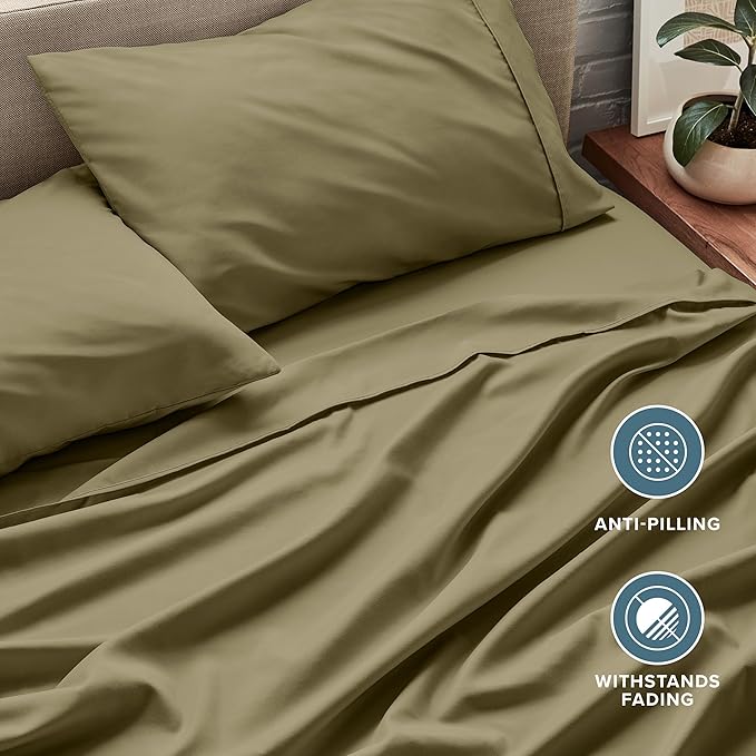 Bare Home Split Head Flex King Sheet Set - 1800 Ultra-Soft Microfiber Bed Sheets - Double Brushed - Deep Pockets - Easy Fit - 4 Piece Set - Bedding Sheets & Pillowcases (Olive)