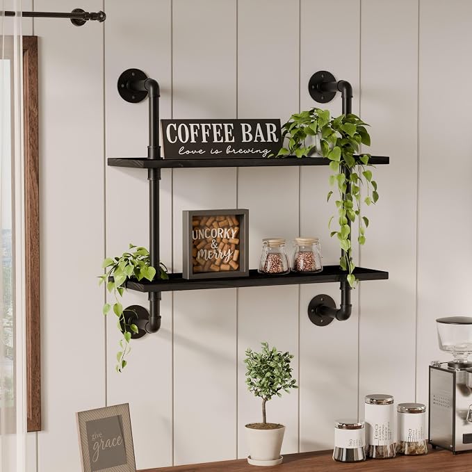 HDDFER Bathroom Floating Shelves for Wall - Industrial Pipe Shelving Shelves Wall Mounted Shelf 24 in Over Toilet Farmhouse Home Decor Display Bookshelf Black