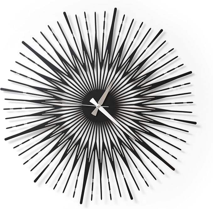 Sun Rays Wall Clock, Large Metal Decorative Wall Clock, Modern Minimalist Wall Decor (Black, Medium)
