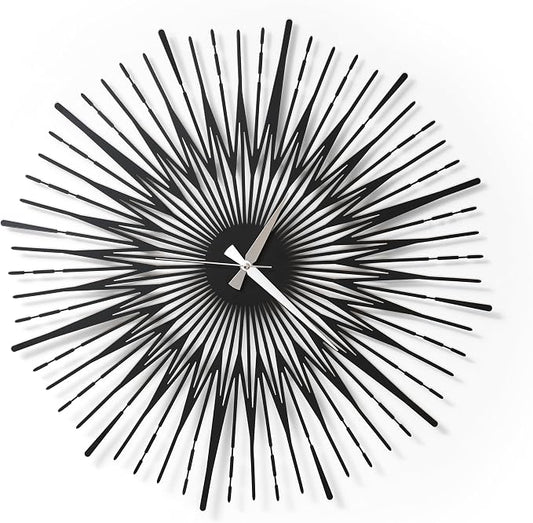 Sun Rays Wall Clock, Large Metal Decorative Wall Clock, Modern Minimalist Wall Decor (Black, Large)