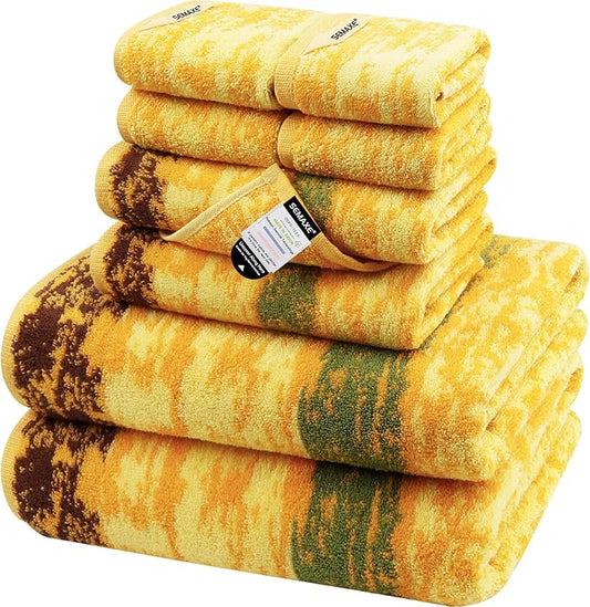 SEMAXE Bath Towel Set, 8 Piece Towel Set for Bathroom, Quick Dry Cotton Towels with Hanging Loops, Easy Care, Colorful Striped