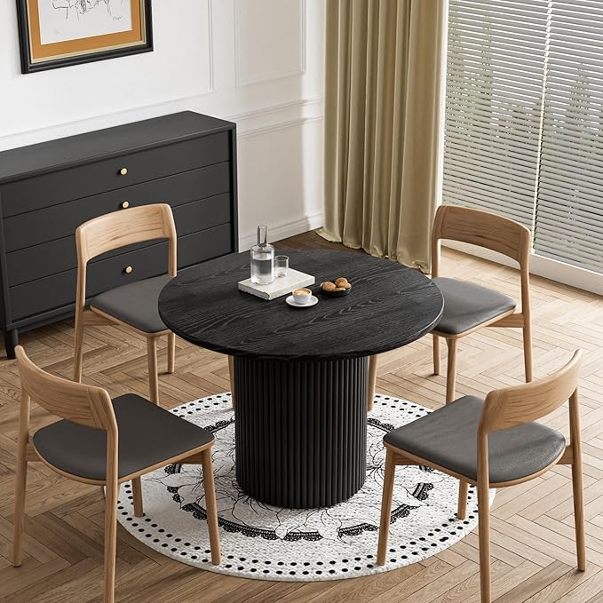 Rophefx Round Dining Table, 41.7" Modern Wood Kitchen Table for 4, Fluted Dining Table, Pedestal Circle Dining Tables for Leisure, Coffee, Kitchen, Dining Room φ41.7" x 29.9"H (Black Color)