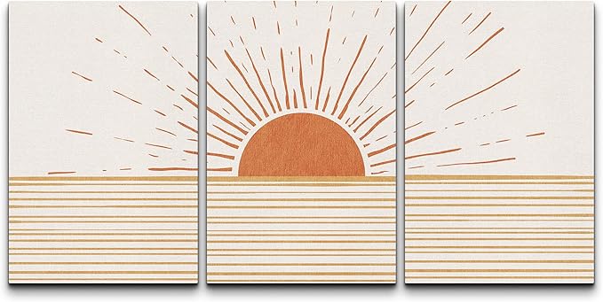 wall26 Canvas Print Wall Art Set Mid-Century Ocean Sunset Sun Horizon Nature Abstract Illustrations Modern Art Bohemian Decorative Rustic Contemporary for Living Room, Bedroom, Office - 24"x36"x3