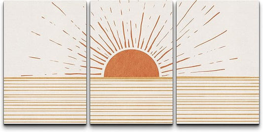 wall26 Canvas Print Wall Art Set Mid-Century Ocean Sunset Sun Horizon Nature Abstract Illustrations Modern Art Bohemian Decorative Rustic Contemporary for Living Room, Bedroom, Office - 16"x24"x3