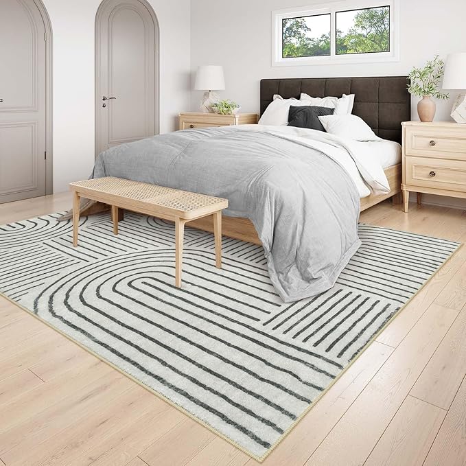 Lahome Abstract 9x12 Area Rugs for Living Room Bedroom, Soft Washable Rugs 9x12, Ultra-Thin Non-Slip Modern Dining Room Rug Non-Shedding Accent Carpet for Office Darrell, Grey/Beige