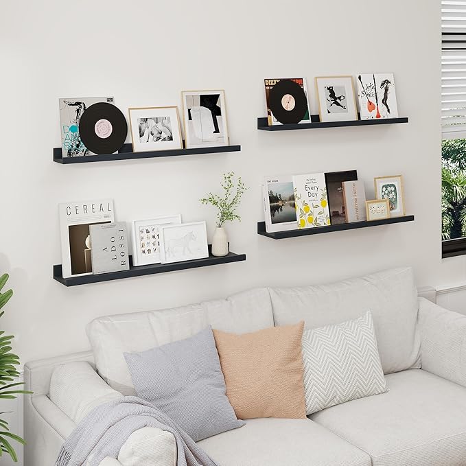 Axeman 30 Inch Black Floating Shelves | Picture Ledge Shelf Set of 4 | Rustic Wood Wall Shelves with Lip | 30" Black Picture Shelf for Wall with Ledge | Photo Shelves