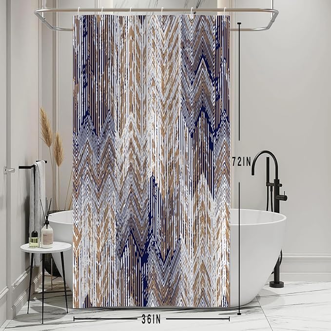 Abstract Style Shower Curtain Grunge Old Blue Brown Arrow Geometric Pattern Shower Curtains for Modern Artistic Bathroom Waterproof Fabric Decor Set with Hooks, 36W x 72H Inch