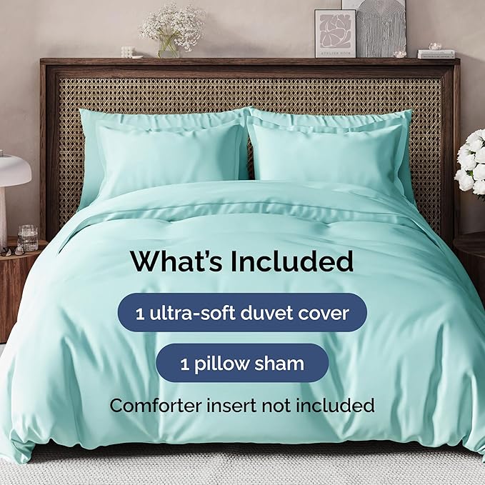 Duvet Cover Twin/Twin XL Size - Extra Soft Twin/Twin XL Size Duvet Cover - Breathable, Easy Care and Fade Free with Zipper Closures & Ties - 68" x 90" Inches - (Spa Blue) Comforter Not Included