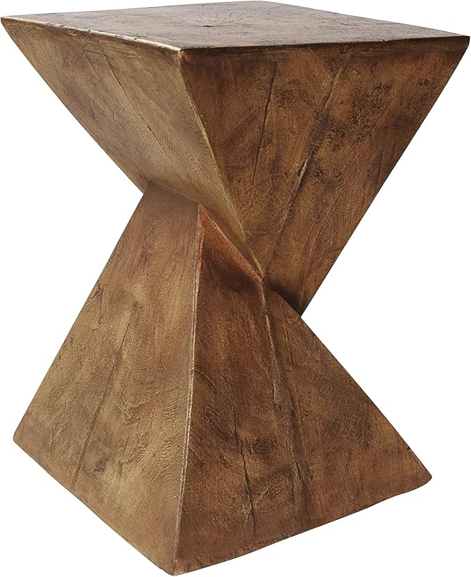 ø12.5'' Square Hourglass Side Table End Table for Living Room, Modern Retro Style, Magnesium Oxide & Light Weight for Indoor & Outdoor, No Assembly, Wood Grain, Natural