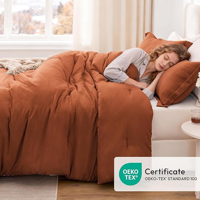 Love's cabin Terracotta King Size Comforter Set, 3-Piece Prewashed Bed Set with 1 Comforter (104 x 90 in) & 2 Pillowcases, Lightweight & Breathable for All Seasons