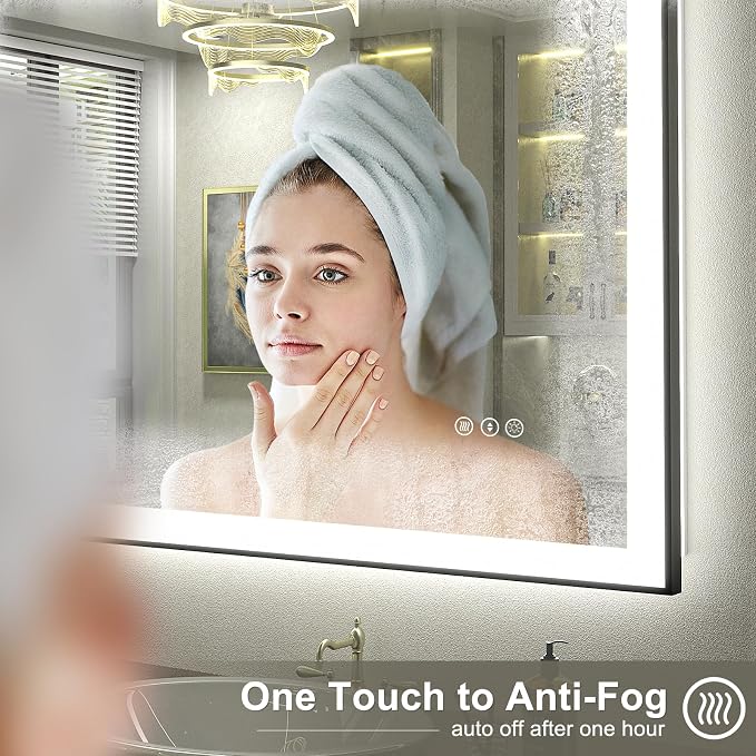 40x30 Led Bathroom Mirror, Dimmable Framed Vanity Mirror with Lights, Backlit and Front Lighted Mirror for Wall, Anti-Fog(Horizontal/Vertical)