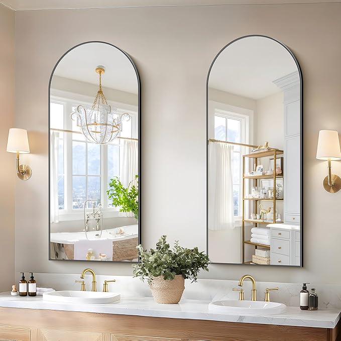 Arched Mirror, 20’x48’’ Black Arch Mirror for Bathroom, Arched Bathroom Mirror with Frame, Modern Wall Mounted Mirror for Over Sink Mantle Bedroom Vanity Living Room Entryway