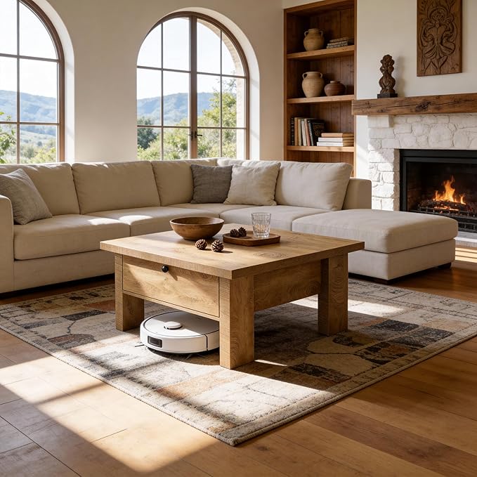 Tribesigns Coffee Table for Living Room, 31.5" Square Coffee Table with Storage for Small Spaces (Brown)