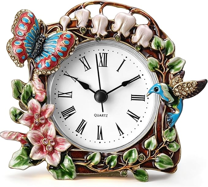 Kenning Vintage Mini Table Clock, 3.5 Inch Small Decorative Metal Non Ticking Analog Quartz Battery Operated Table Top Clock for Living Room Bedroom Bedside Desk Decor(Butterfly)