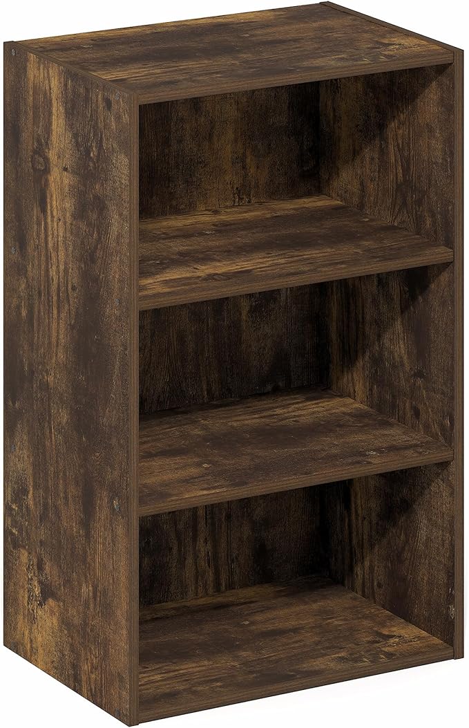 Furinno Basic Book Shelf, 3-Tier Bookshelf, Storage Organizer Bookcase with Open Shelf, 11 x 17 x 26, for Living Room, Bedroom, Home Office, Amber Pine