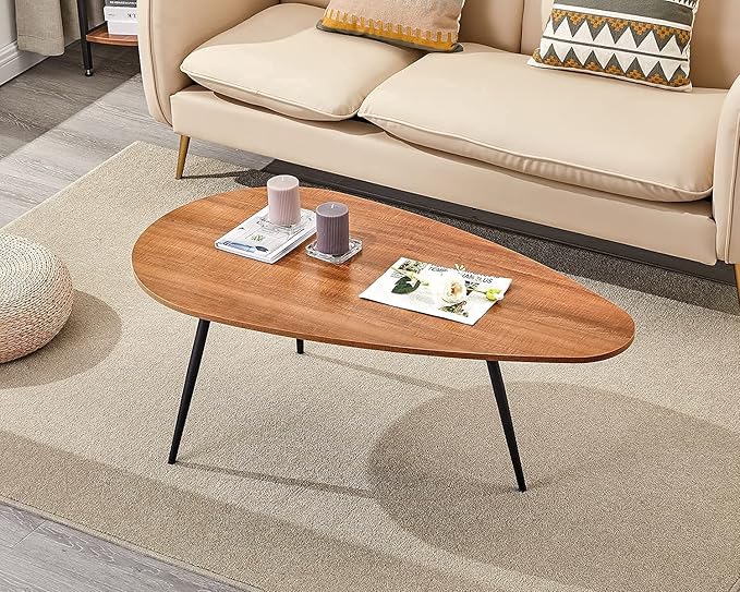 SAYGOER Mid Century Modern Coffee Table for Living Room Rustic Oval Coffee Table Small Retro Accent Sofa Center Table for Living Room,22.2" D x 42.5" W x 17.1" H, Walnut Oak | Mid Century Modern, for Living Room, Small, Rustic, Retro, Accent