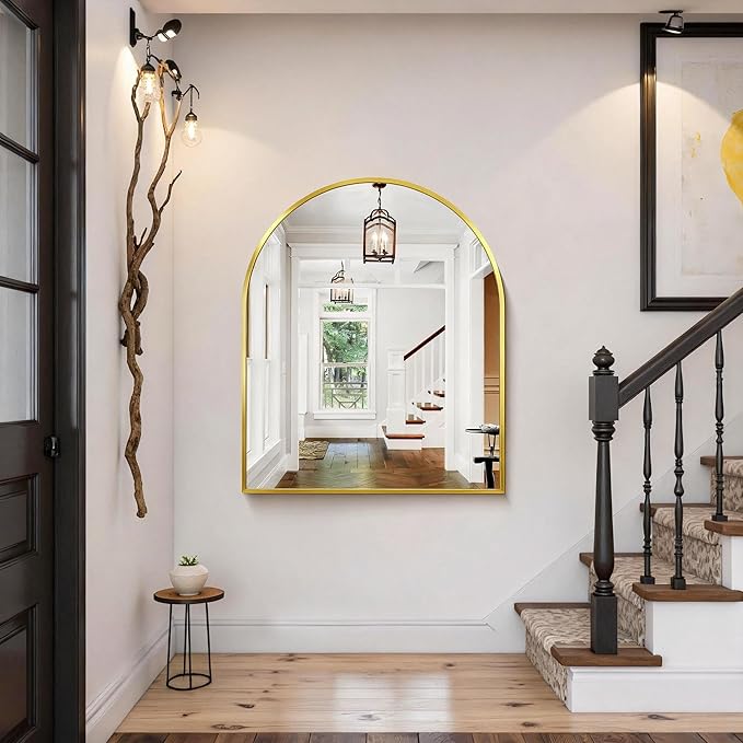 CIRCUMI Arched Wall Mirror, 30"x36" Gold Arched Mirror with Tempered Glass, Metal Frame, Large Size for Bathroom, Living Room,Entryway,Over Sink, Arch Mirror for Decor,Shatterproof&Crystal-Clear