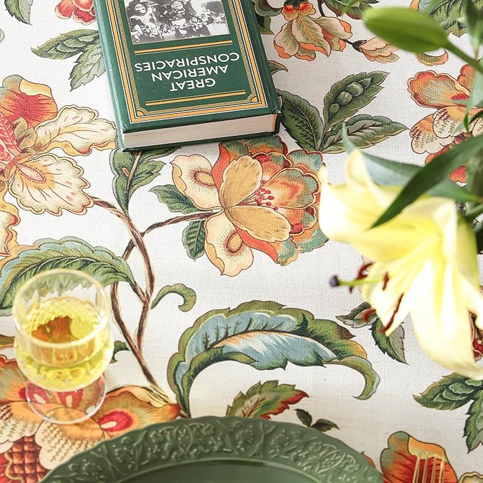 patdrea Designer Vintage Linen Rectangle Tablecloth,Provencal Rustic Floral Pattern Tablecloths,Decorative Table Cover Cloth for Kitchen,Dining Room,Tea Party,Home,Christmas,55"*87"