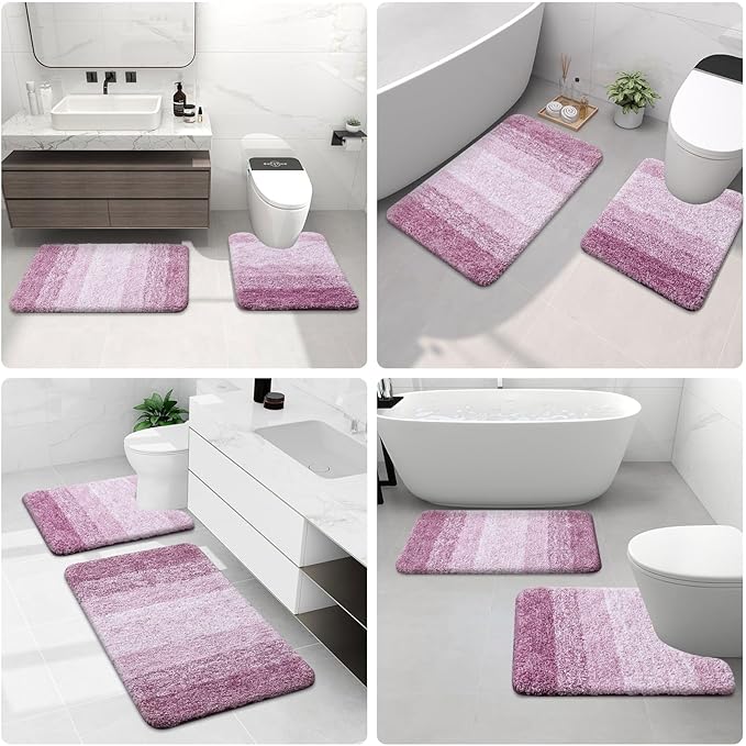 Arotive Microfiber Bathroom Rugs, Shaggy Soft and Absorbent Contour Toilet Rugs, Non-Slip, Thick Plush Machine Washable Dry Bath Mats for Toilet Base, 24x20, Purple, U-Shape
