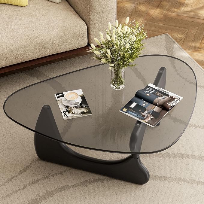 Modern Glass Coffee Table, Mid Century Triangle Coffee Table for Living Room Bedroom Reception Office Tables