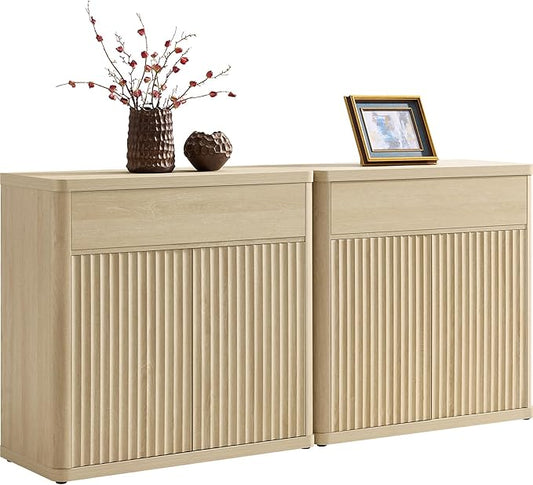 SICOTAS Buffet Cabinet with Storage - Accent Fluted Storage Cabinet with 4 Doors & 2 Drawers Sideboard Credenza Buffet Table Console Cabinets for Living Room Kitchen Dining Room Entryway Office