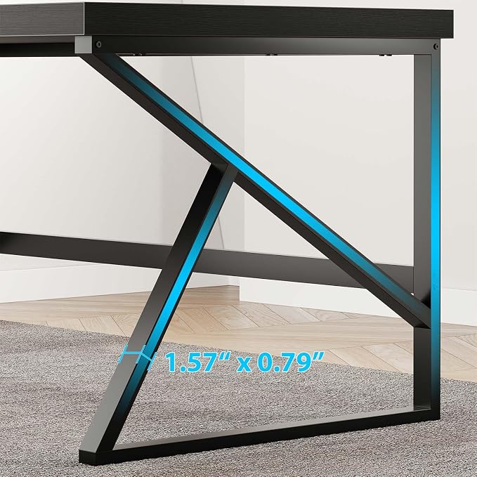 HSH Black Desk, Modern Industrial Home Office Computer Desk, Laptop PC Desk for Student Work Writing Study Gaming, Simple Metal and Wooden Computer Table in Bedroom Living Room Workstation, 55 Inch