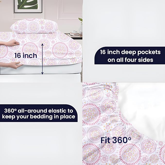 SGI bedding 100% Egyptian Cotton Sheets RV King Size – 600 Thread Count Sheets Set, Soft, Cooling, 15" Deep Pocket, Luxury Hotel Bedding, Breathable, Durable -Boho Mandala