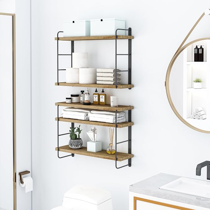 MXCSE Wall Shelves, Wall Mounted Floating Bookshelves, DIY Wood Hanging Shelves for Bedroom, Living Room, Easy Installation, 5 Shelves (Wooden, 50W x 17H)