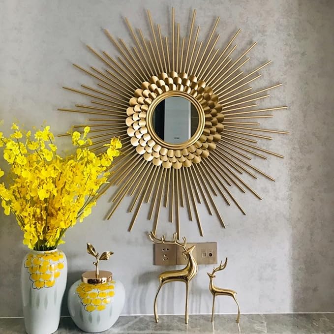 Gold Sunburst Wall Mirror, Boho Home Decorative Mirror Mordern Round Mirror for Living Room/Bedroom/Bathroom/Entryway, 24 Inch