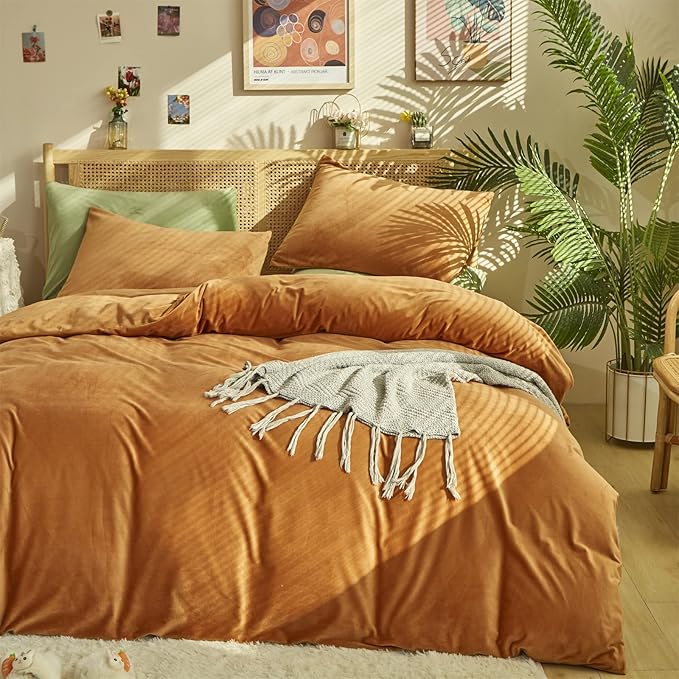 Pureant Pumpkin Comforter Set Queen Burnt Orange Velvet Bedding Comforters Women Girls Solid Terracotta Aesthetic Flannel Quilts Soft Warm Light Caramel Plush Blanket Sherpa Luxury Shaggy Cinnamon Bed