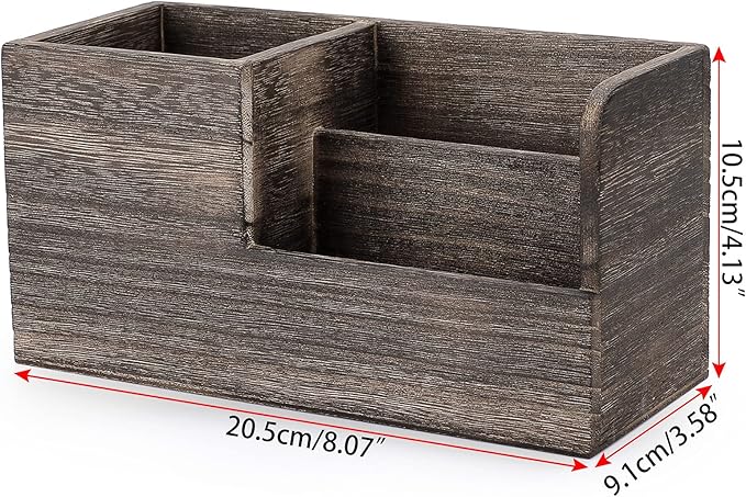 BTSKY Desk Pen Pencil Holder Retro Wood Multi-Function Desk Stationery Organizer Storage Box Pen/Pencil, Business Name Cards Remote Control Holder Office Home Accessories Organizer Vintage Brown