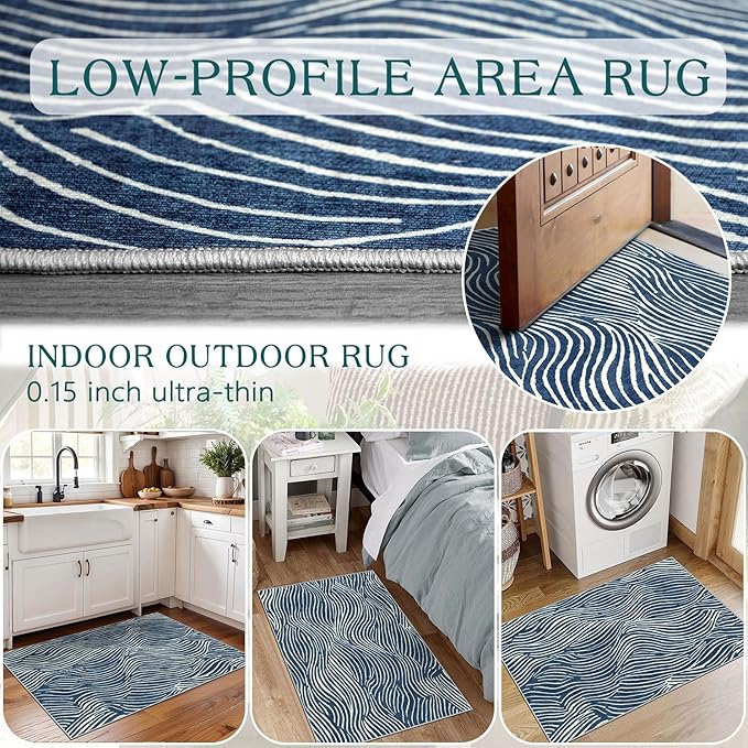 Front Door Mat Outside Entrance - 2x3 Modern Non-Slip Washable Summer Doormat Indoor Outdoor Entrance Blue White Ocean Waves Rug Small Throw Rugs for Entryway Bedroom Kitchen Front Porch Decor