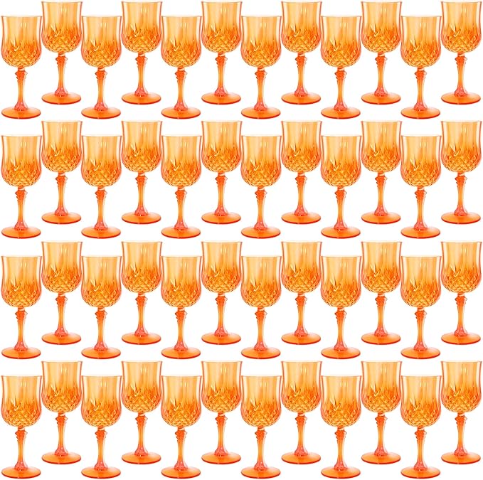 Plastic Wine Glasses, Plastic Goblets Vintage Style Cordial Drinking Glasses for Valentine’s Day, Wedding Reception, Grand Event Party Supplies (48, Pumpkin orange)