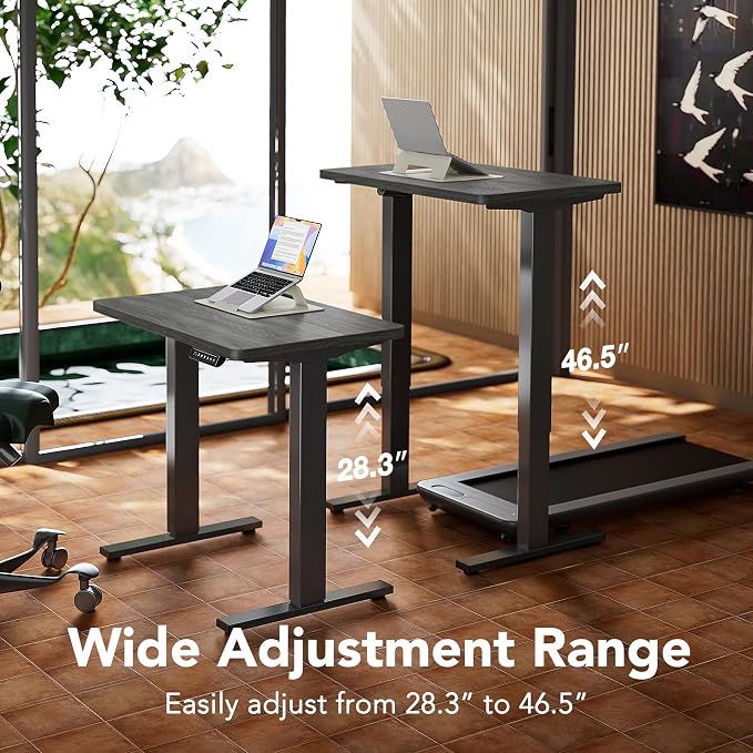HUANUO 43 x 24 inch Electric Standing Desk Adjustable Height, 4 Memory Height Settings, Sit Stand Up Desk for Home Office & Computer Workstation, Grey