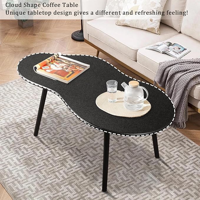 Small Coffee Tables Cloud Coffee Table for Small Spaces Mid-Century Modern Living Room Table Wooden Irregular Low Floor Desk for Apartment Reception Room Charcoal Black